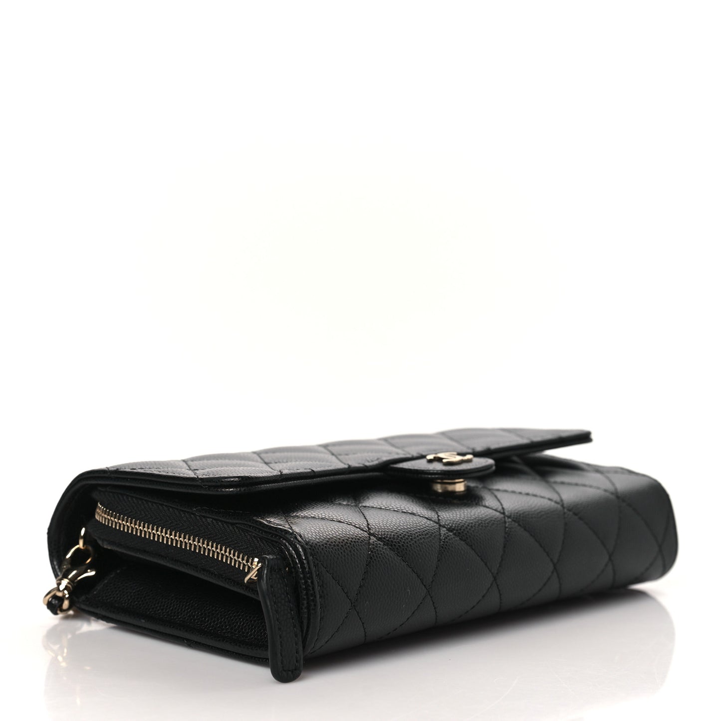 Caviar Quilted Phone Holder Wallet on Removable Chain Black