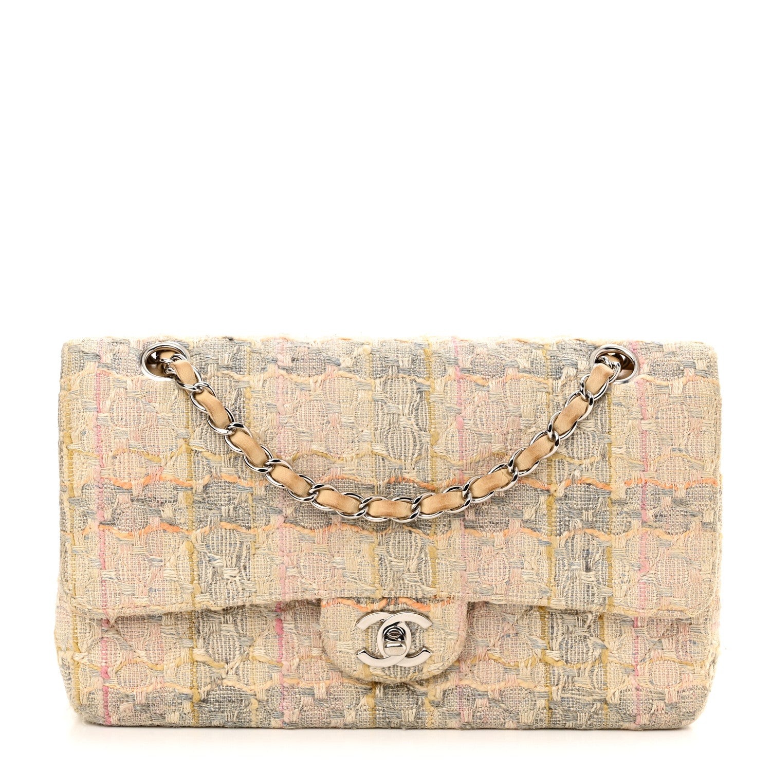 Chanel Tweed Quilted Medium Double Flap Beige Multicolor 1 of 14