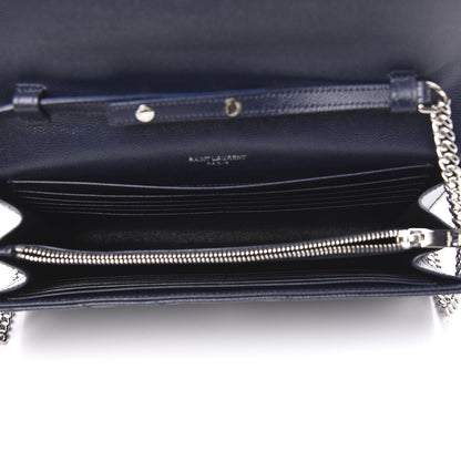 Saint Laurent Grain De Poudre Matelasse Chevron Monogram Chain Wallet Deep Marine 5 of 8