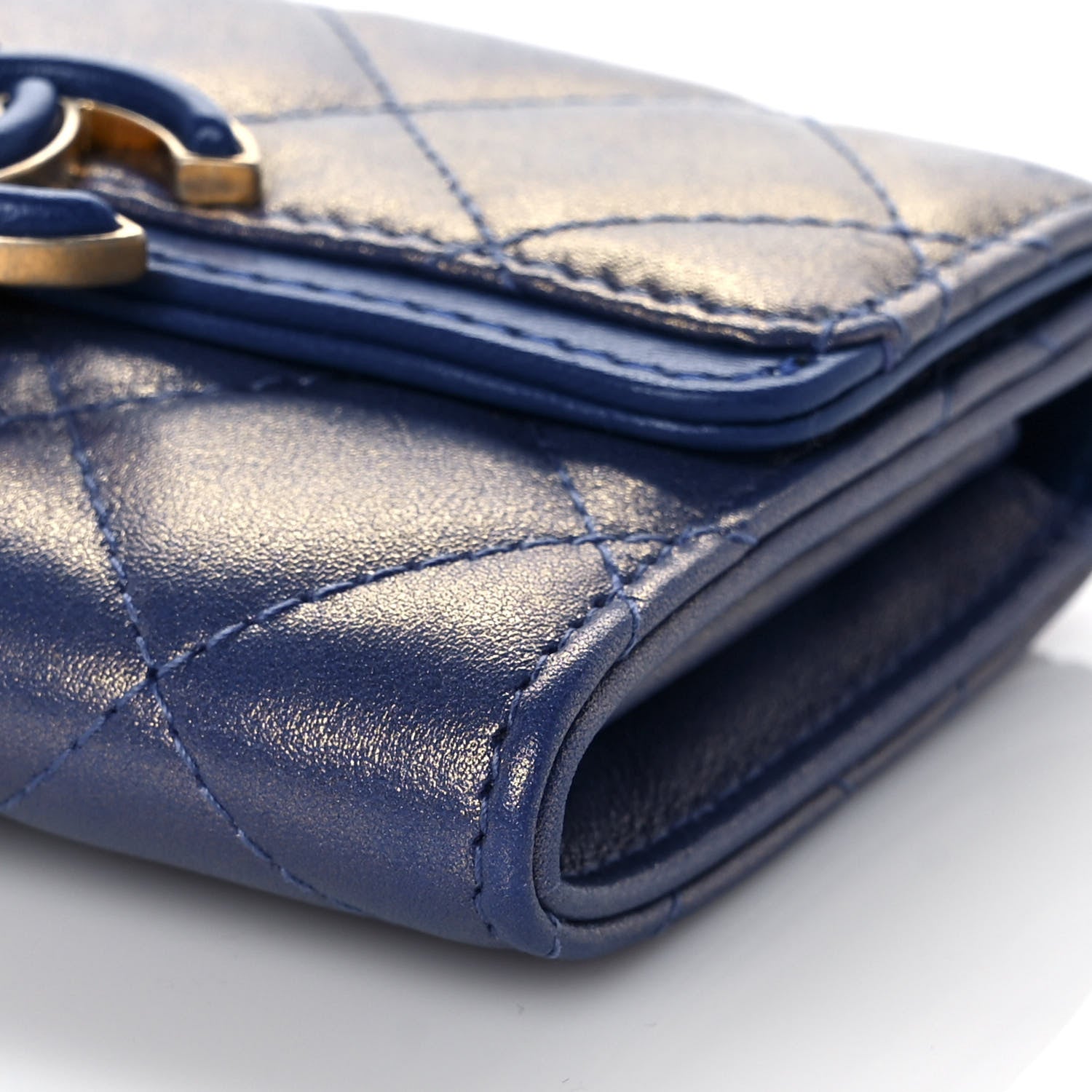 Chanel Metallic Calfskin Quilted CC Chic Flap Card Holder Blue 9 of 12