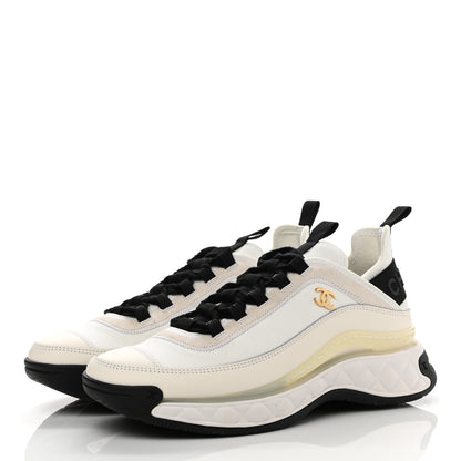 Chanel Velvet Calfskin Mixed Fibers CC Sneakers 38 Ivory Black 3 of 9