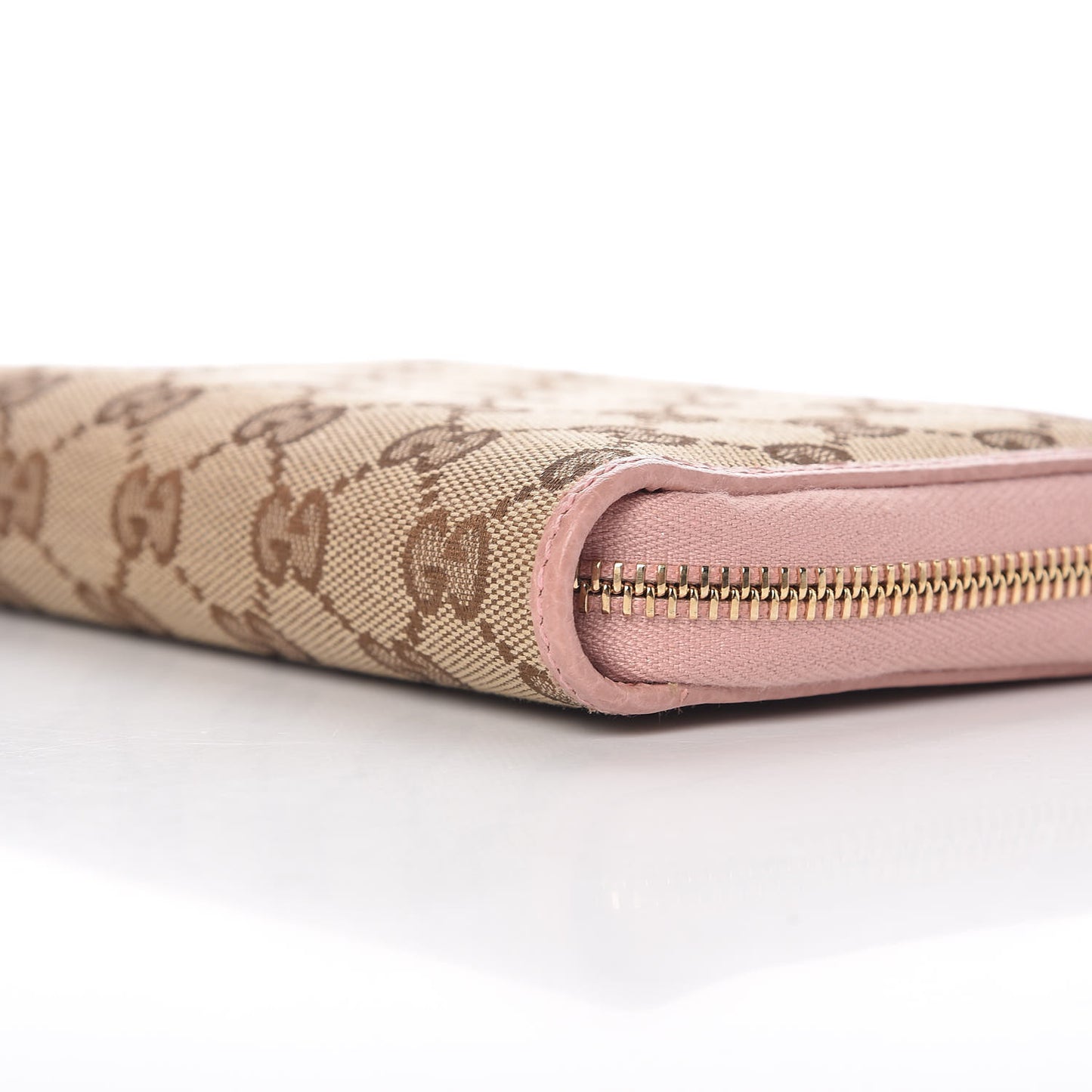 Monogram Dollar Calfskin Zip Around Compact Wallet Beige Ebony Soft Pink