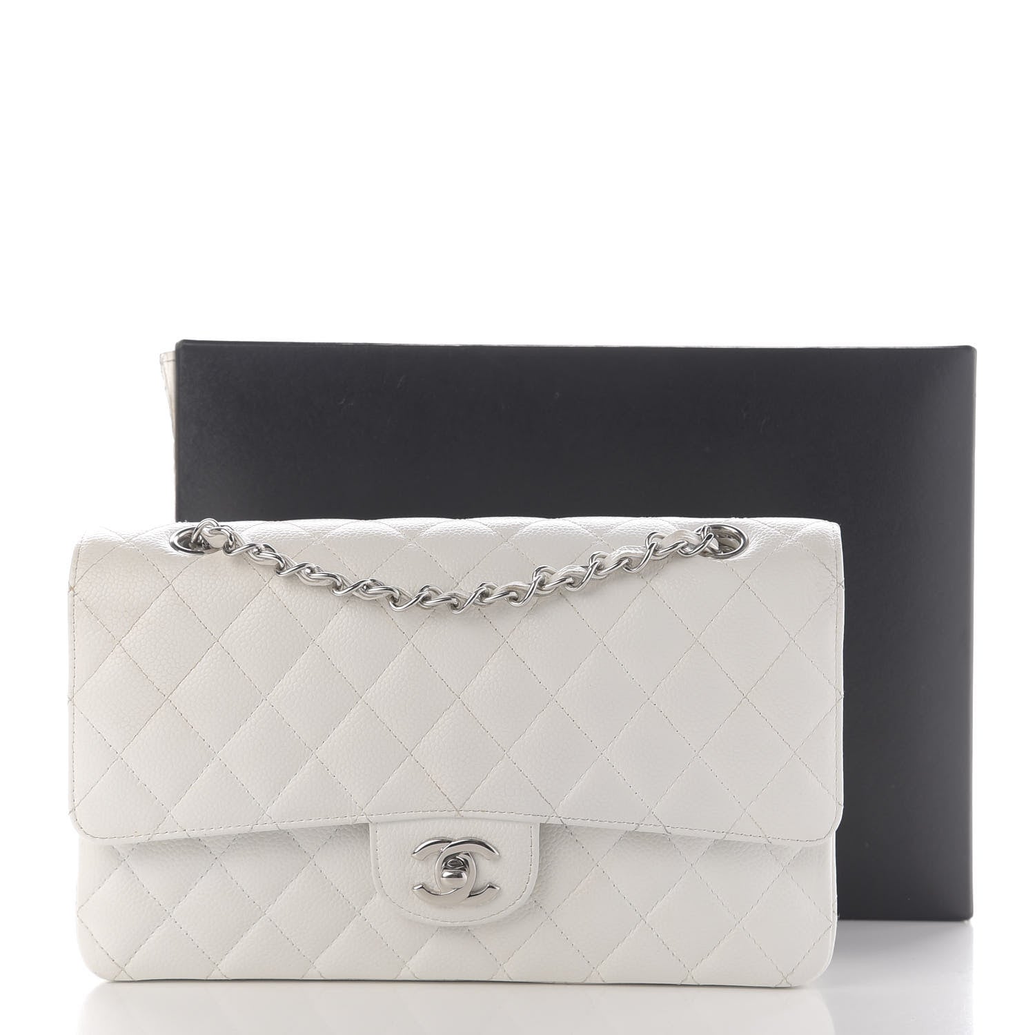 Chanel Caviar Quilted Medium Double Flap White 12 of 12