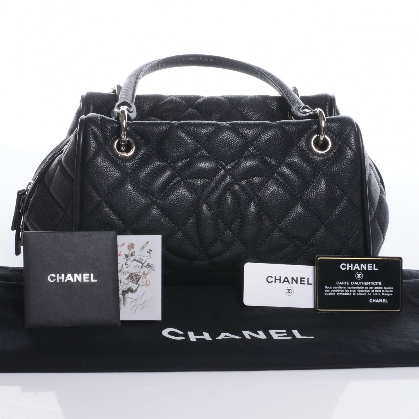 Caviar Quilted Timeless Bowler Black