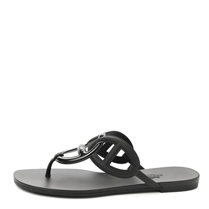 Hermes Rubber Womens Egerie Sandals 39 Black 1 of 8