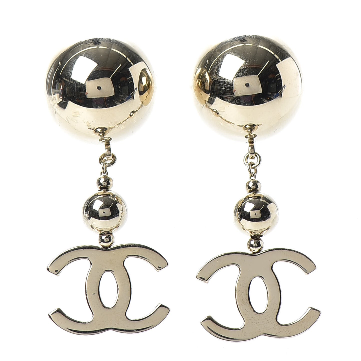 Metal CC Drop Earrings Gold