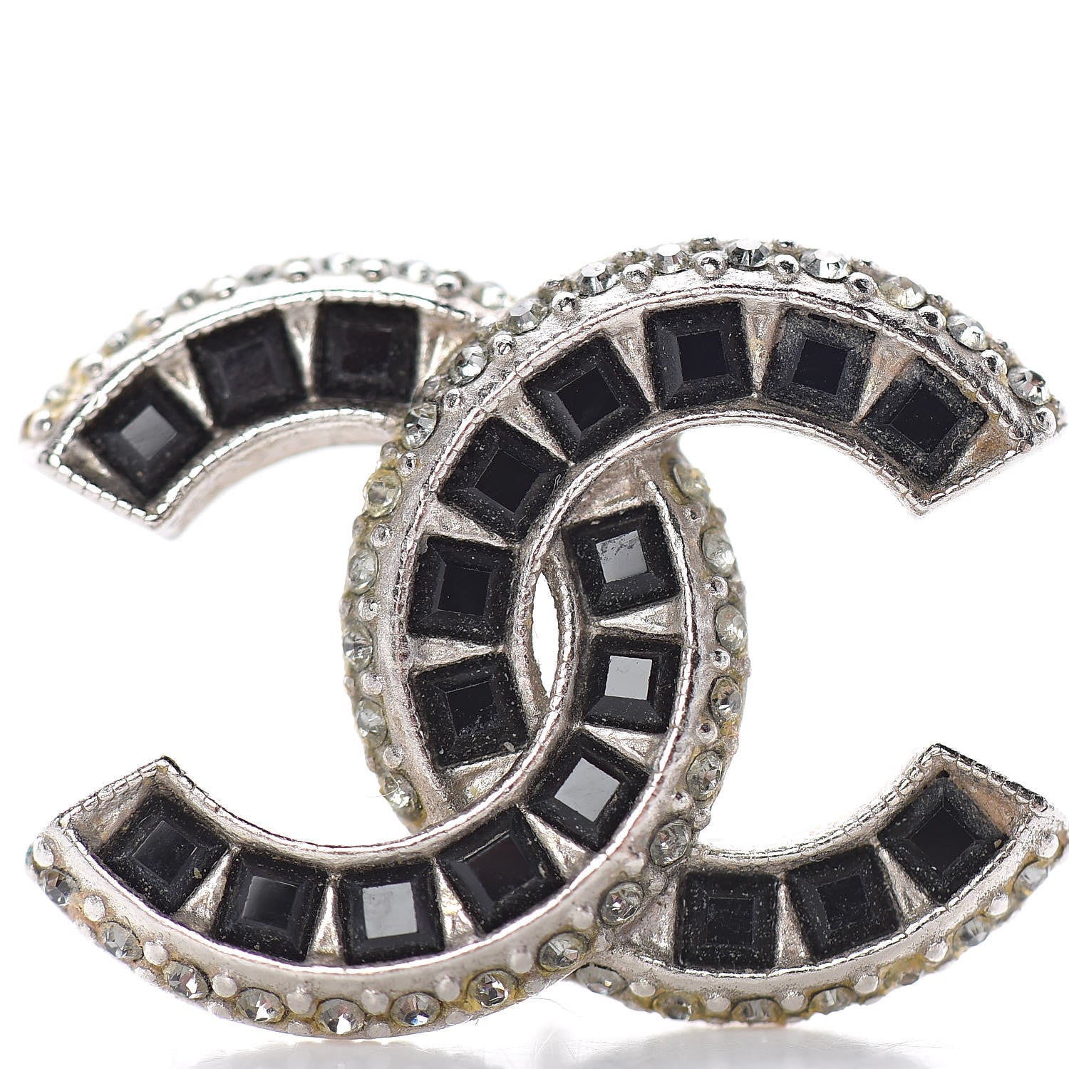 Chanel Baguette Crystal CC Earrings Silver Black 6 of 8