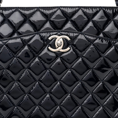 Chanel Patent Quilted Accordion Shopping Tote Navy 8 of 11