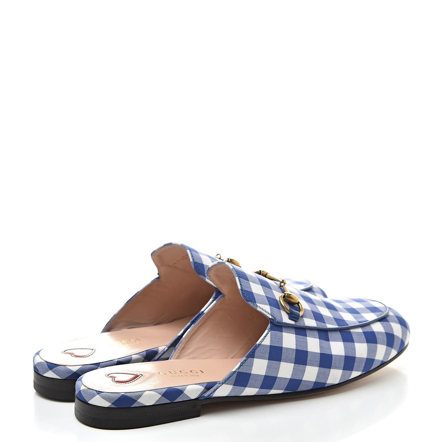 Gucci Cotton Gingham Womens Princetown Slippers 37.5 White Blue 4 of 8