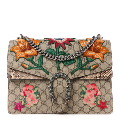 Gucci GG Supreme Monogram Snakeskin Flower Embroidered Medium Dionysus Shoulder Bag Beige Orange 1 of 11