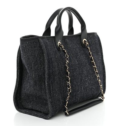 Chanel Denim Small Deauville Tote Dark Blue White 4 of 12