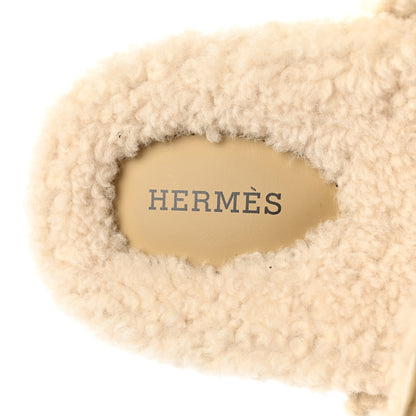 Hermes Suede Goatskin Woolskin Womens Chypre Sandals 40 Beige Albatre Ecru 7 of 9