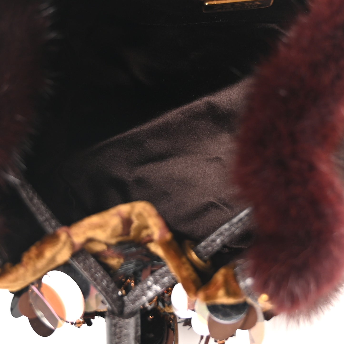 Velvet Sequin Studded Fur Wristlet Handbag Multicolor