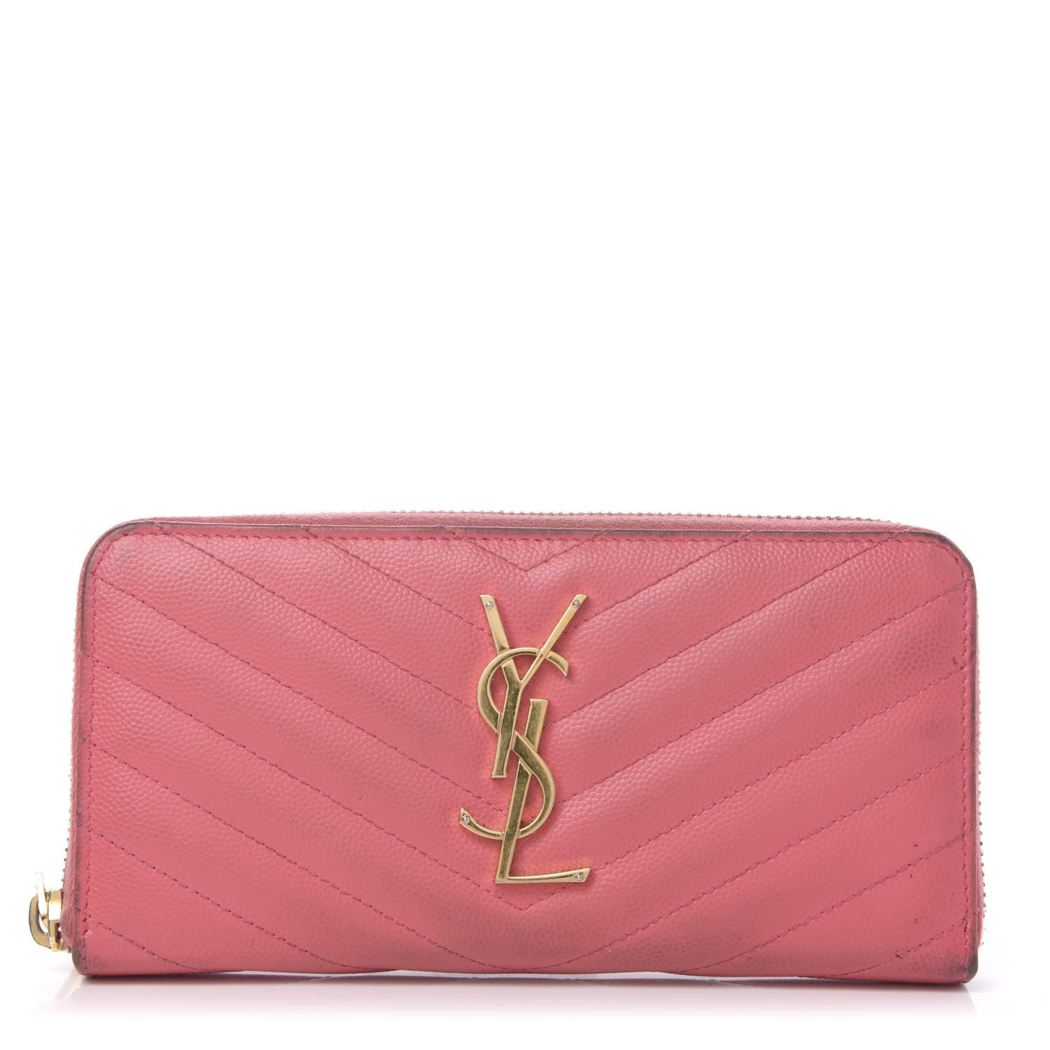 Saint Laurent Grain De Poudre Matelasse Chevron Monogram Zip Around Wallet Bubblegum 1 of 13