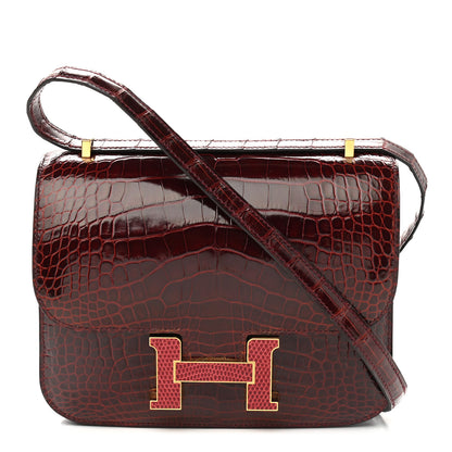 Hermes Shiny Alligator Lizard Marquette Constance 18 Bourgogne Rouge Moyen 1 of 10
