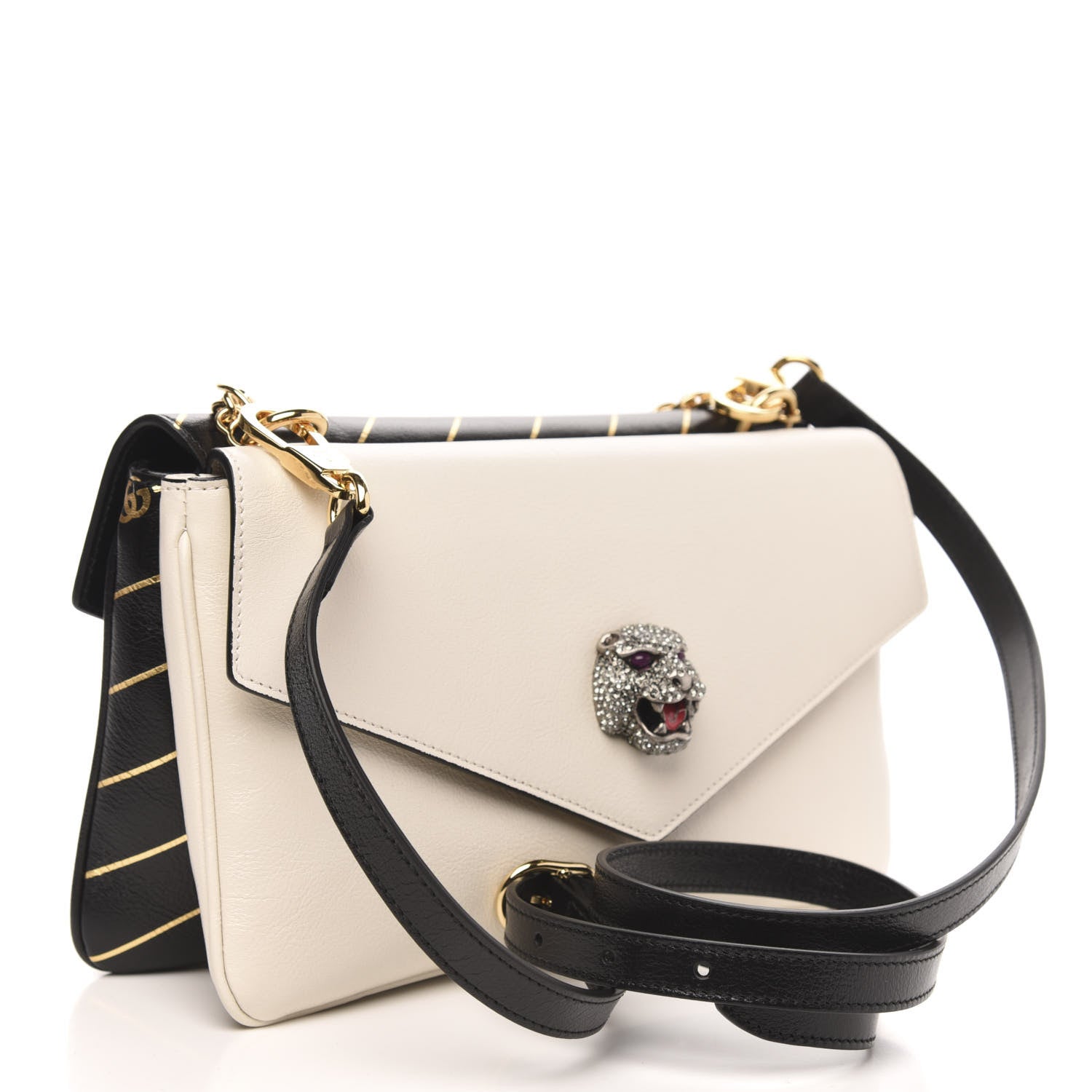 Gucci Calfskin Diagonal GG Medium Thiara Double Envelope Shoulder Bag Black White 3 of 12