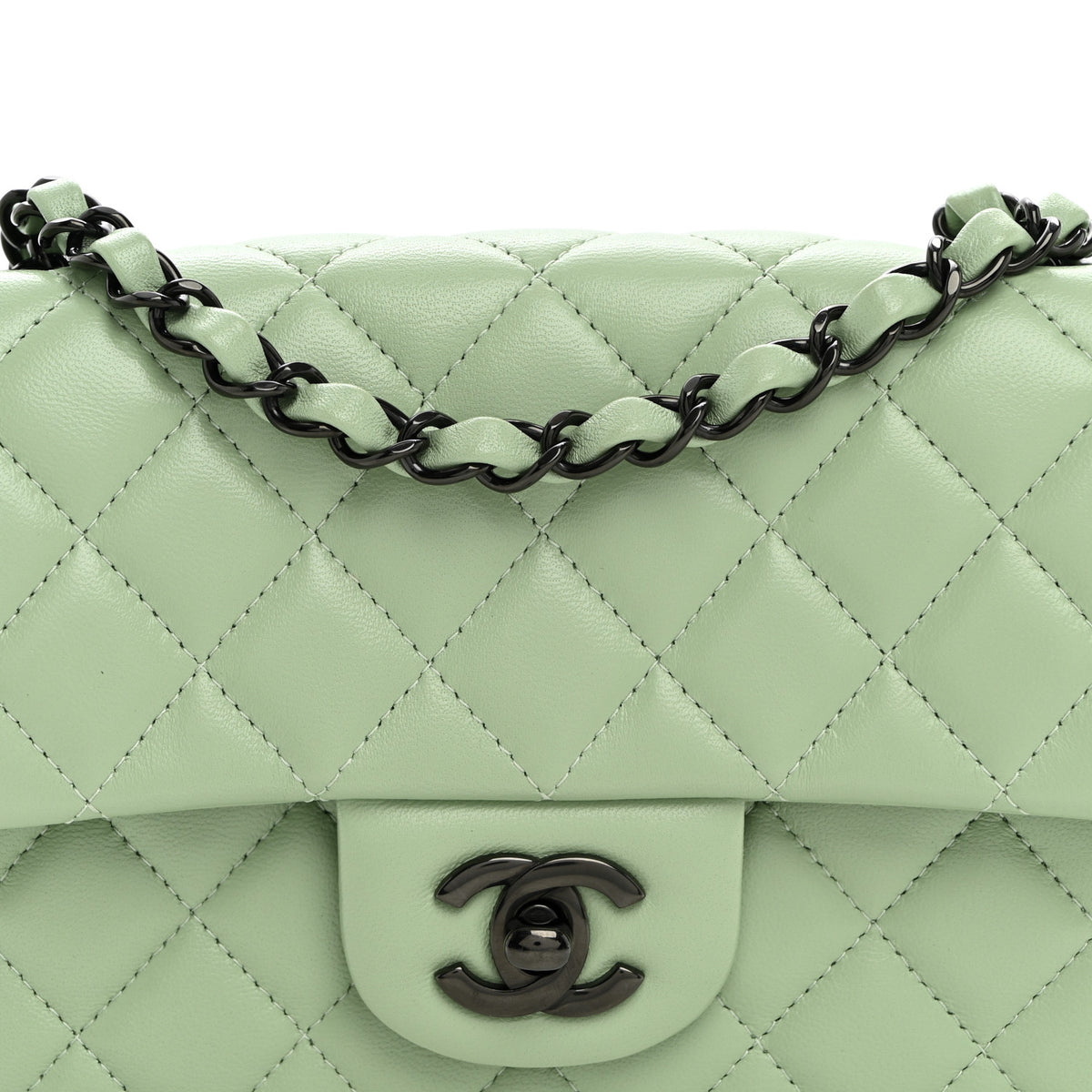 Chanel Lambskin Quilted Mini Rectangular Flap Light Green 8 of 11