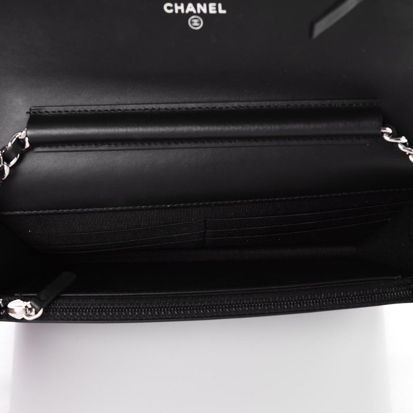 Patent Calfskin Quilted Boy Wallet On Chain WOC Black