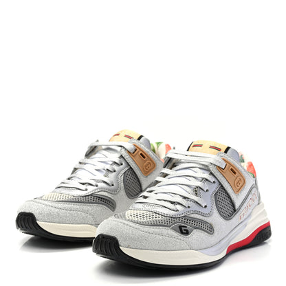 Gucci Metallic Calfskin Glitter Mesh Womens Ultrapace Sneakers 37 Silver Light Grey Mystic White 3 of 8