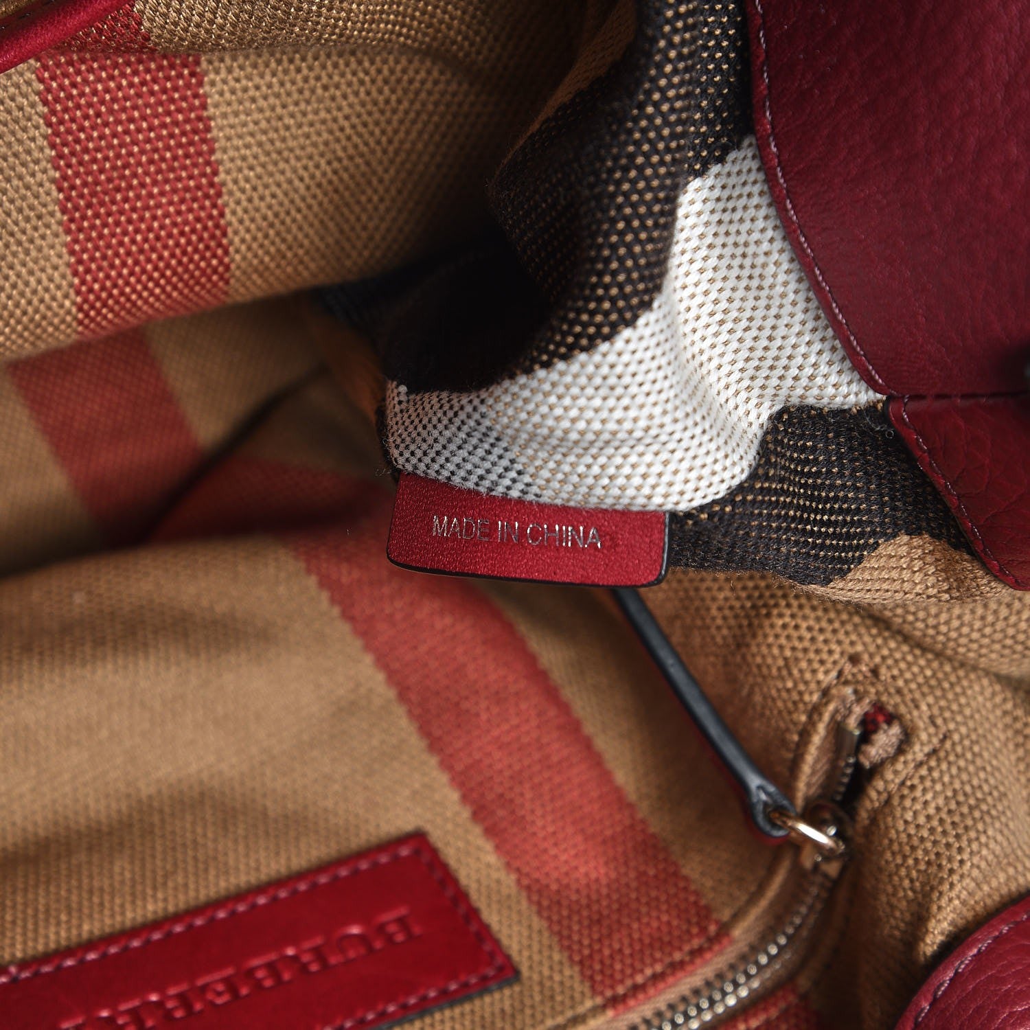 Burberry Grainy Calfskin House Check Small Maidstone Burgundy Red 7 of 9