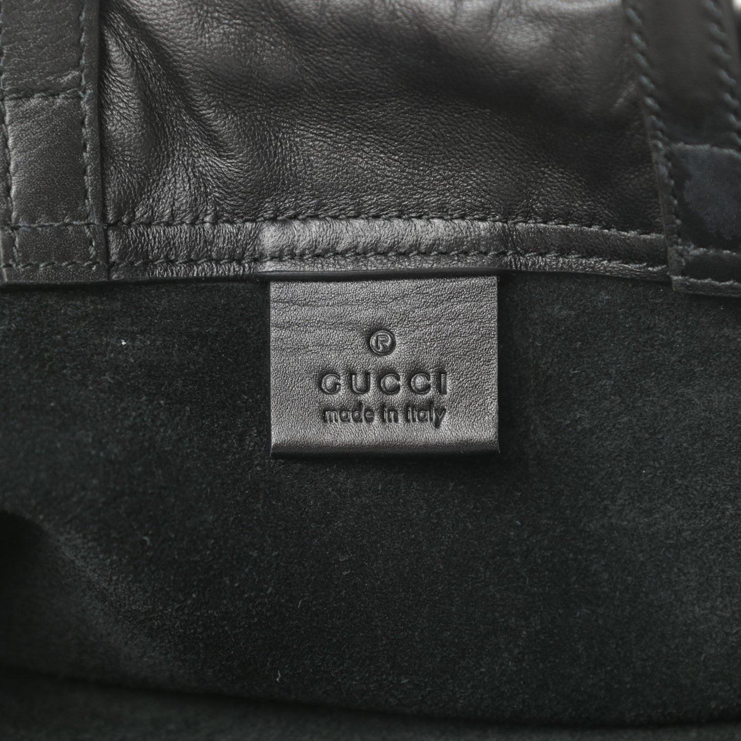 Calfskin Logo Drawstring Backpack Black