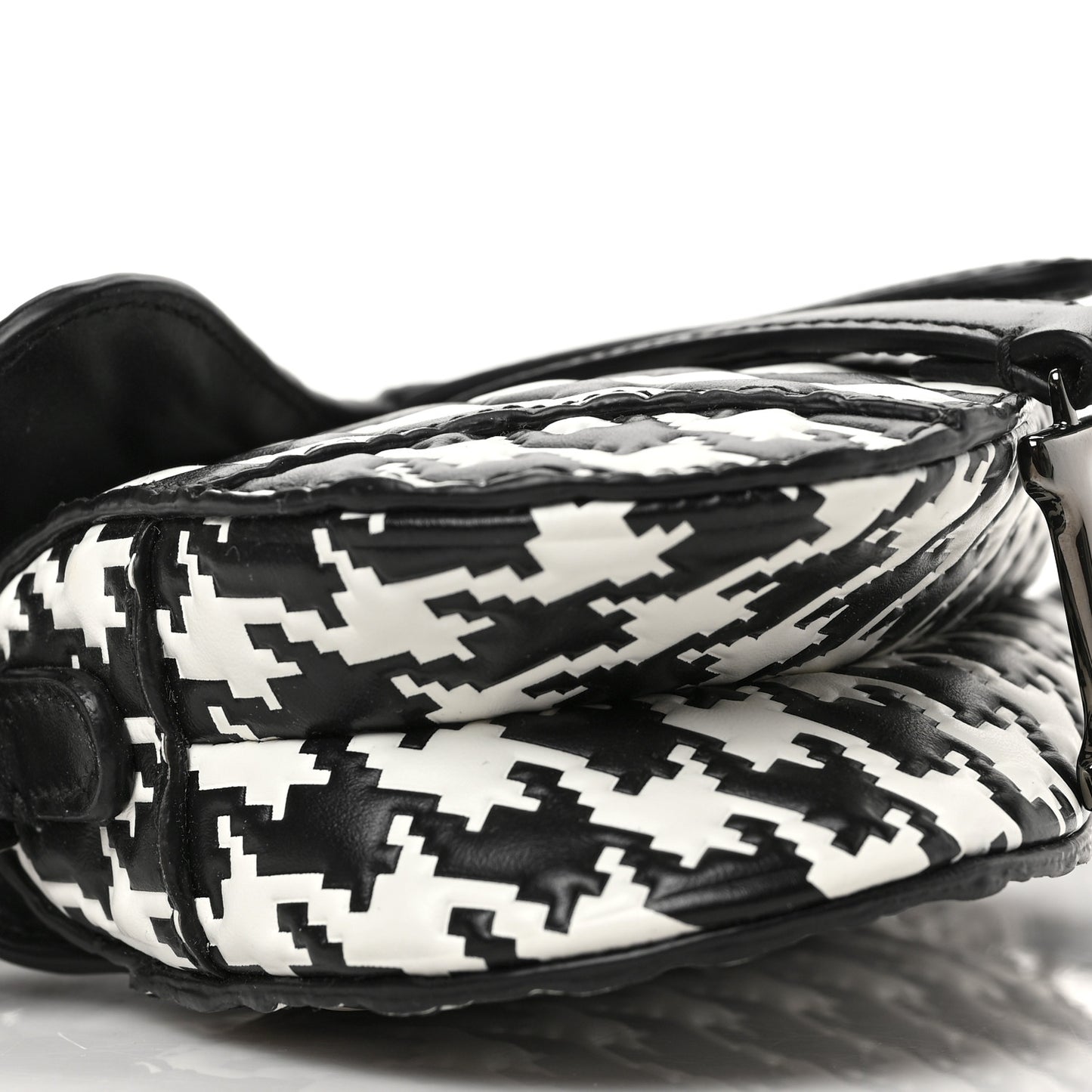 Calfskin Macro Houndstooth Embossed Micro Saddle Bag Black White