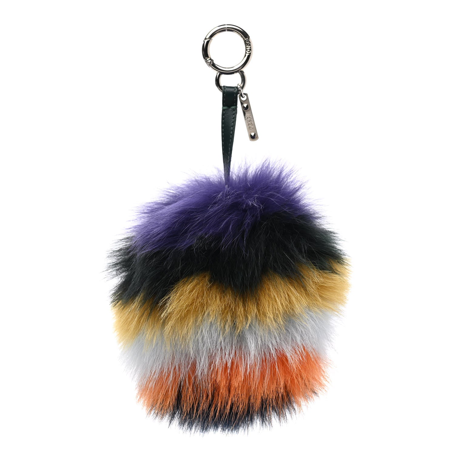 Fendi Fox Fur Shiny Nappa Rainbow Pom Pom Bag Charm Ametista Multicolor Grigio 1 of 5