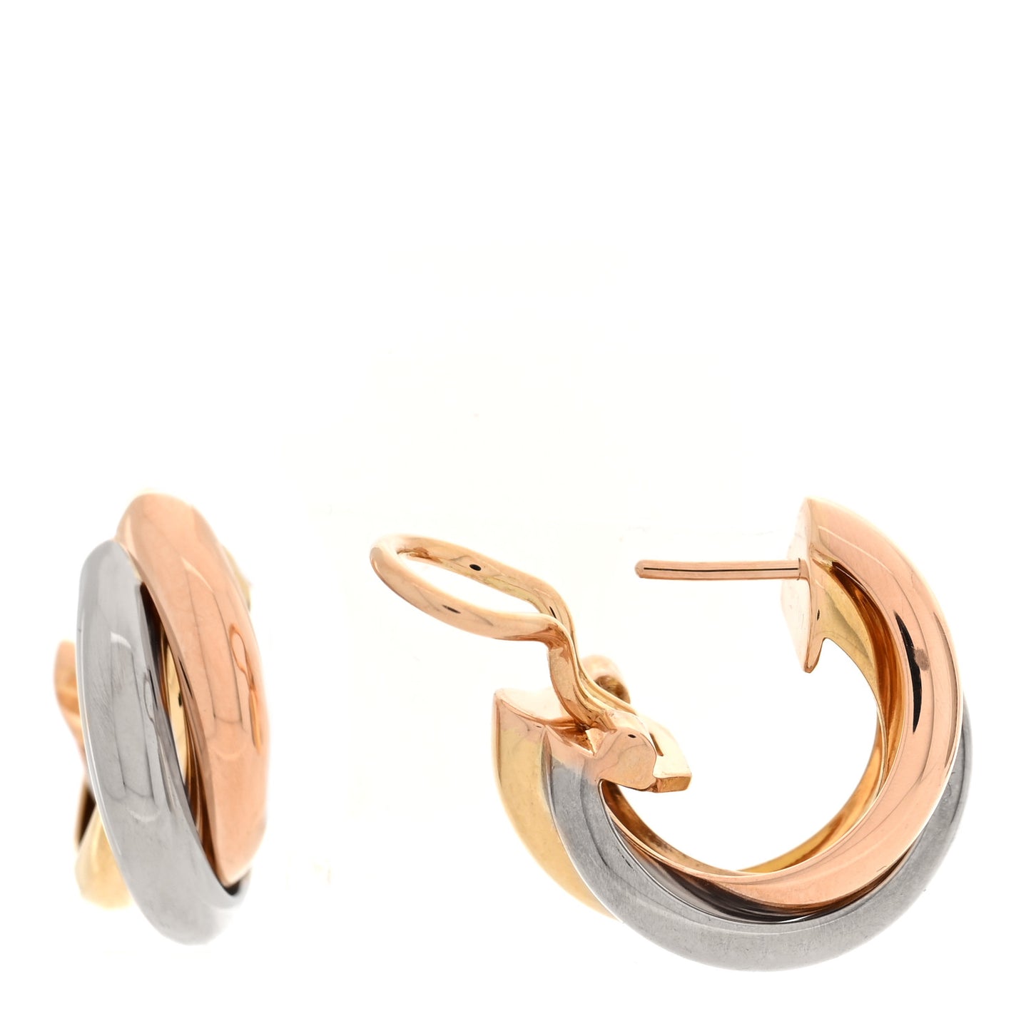 18K Pink Yellow White Gold Classic Trinity Hoop Earrings
