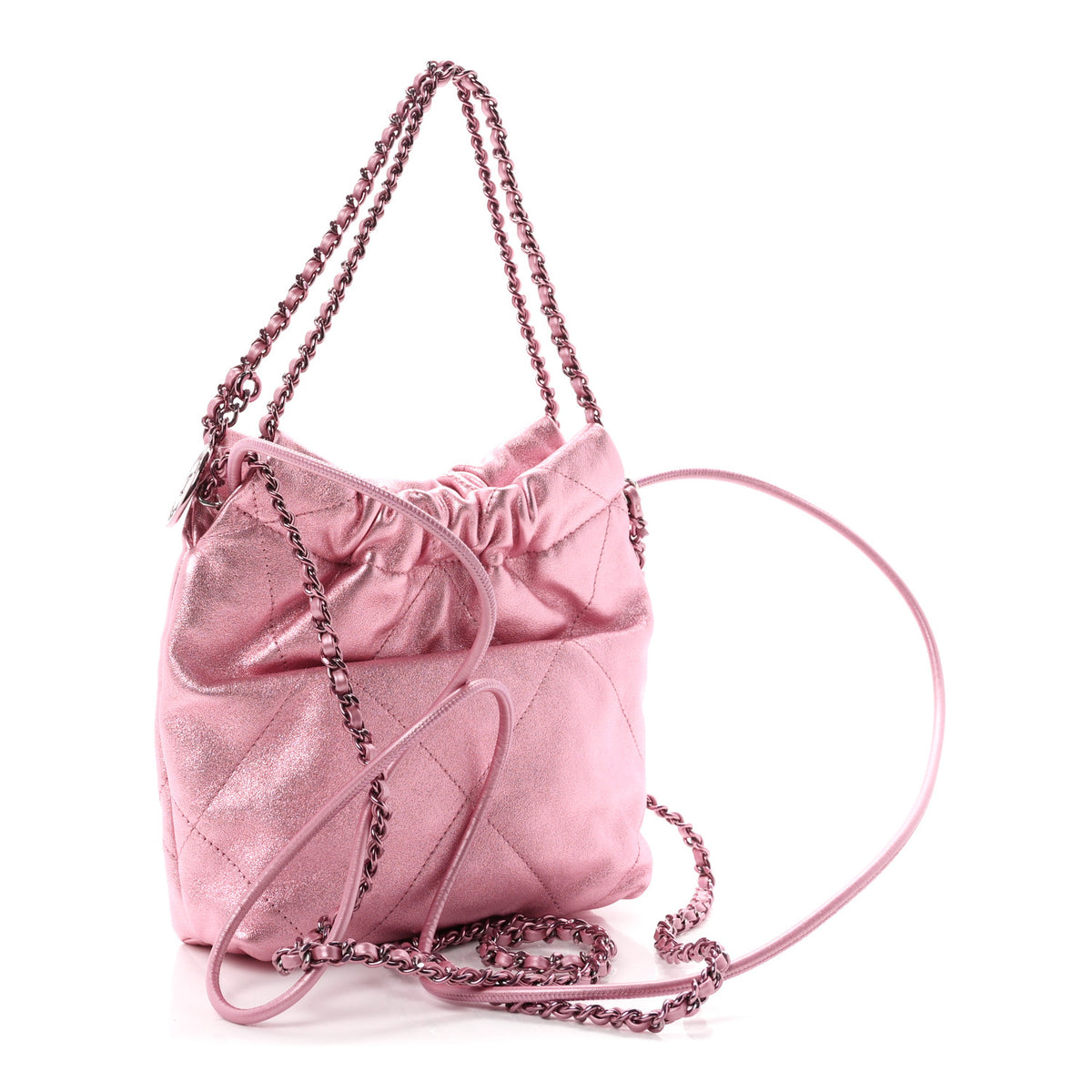 Chanel Metallic Lambskin Lacquered Monochrome Quilted Mini Chanel 22 Pink 3 of 10