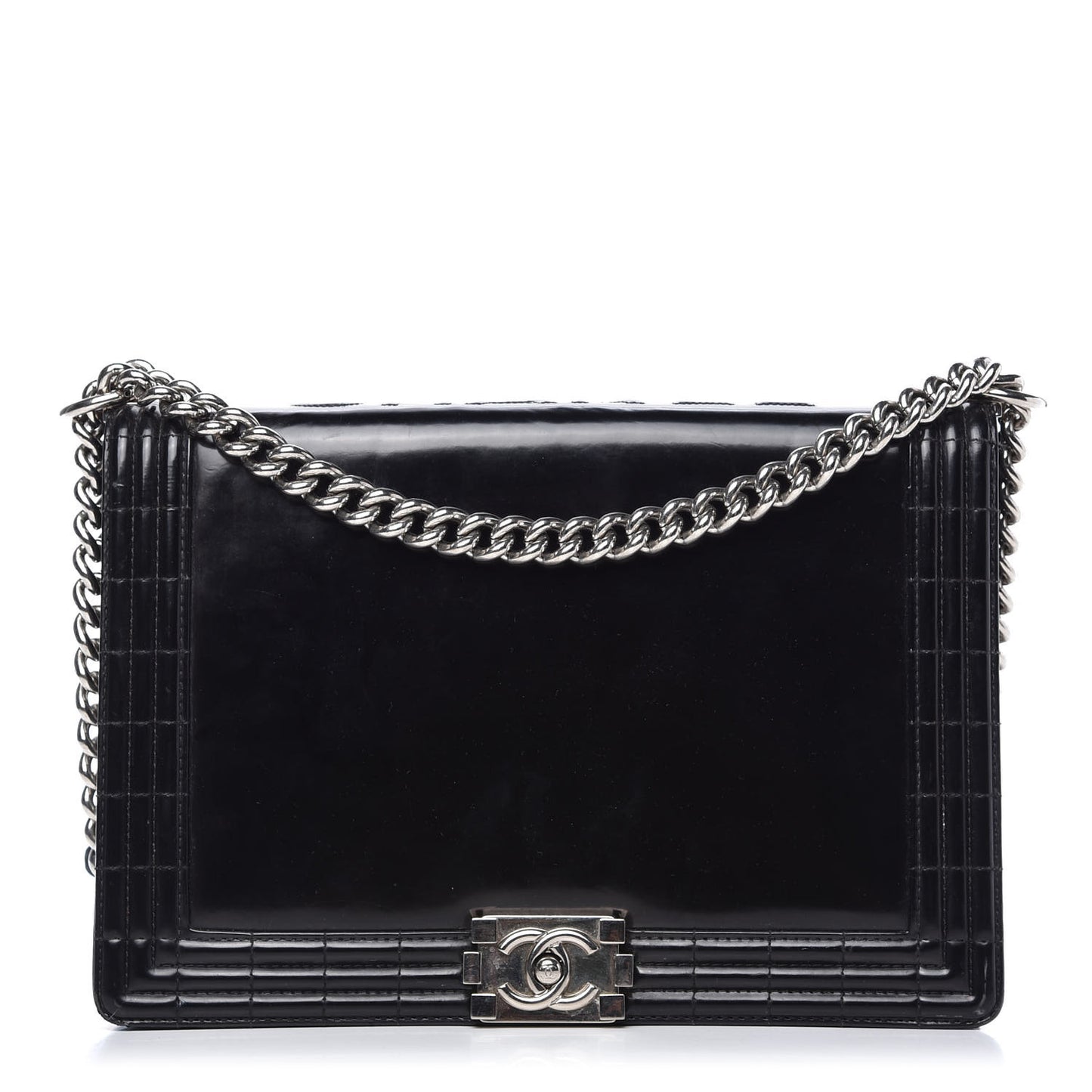 Glazed Calfskin Large Boy Flap Black