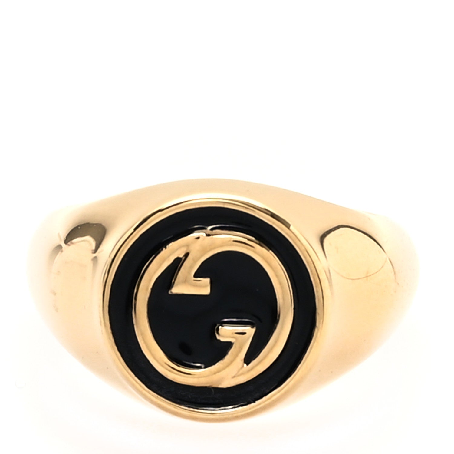 Gucci Metal Enamel Interlocking G Ring S 52 6 Gold Black 1 of 7