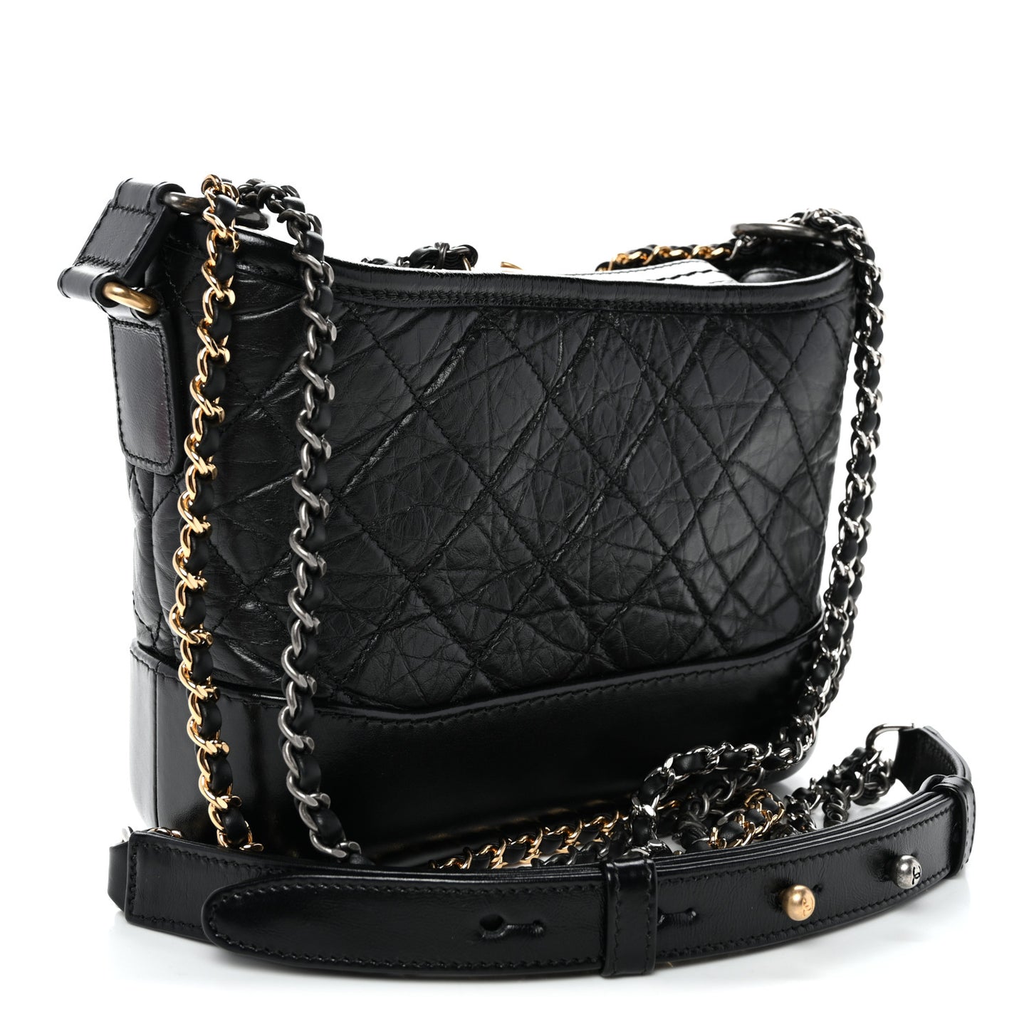 Aged Calfskin Quilted Small Gabrielle Hobo Black