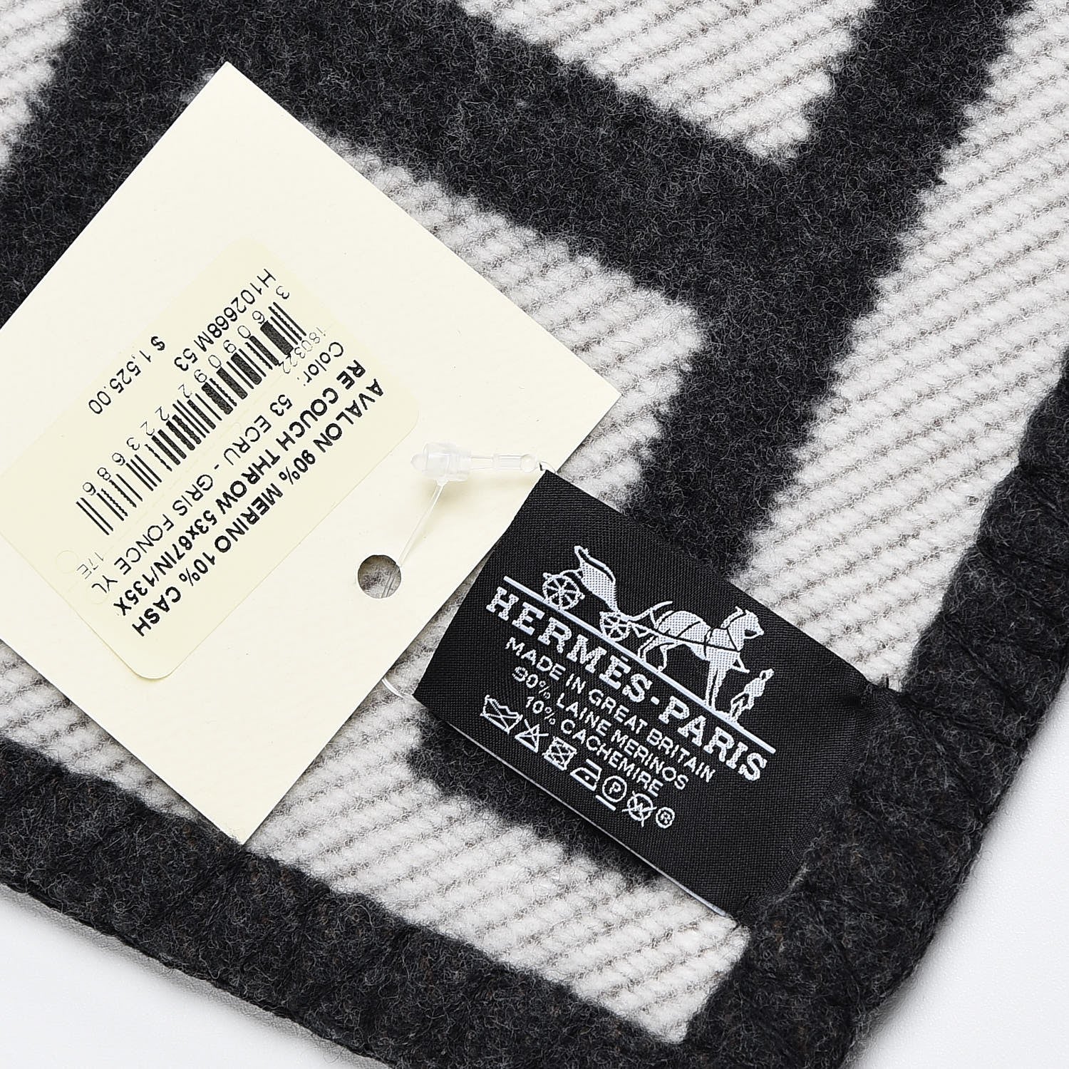 Hermes Wool Cashmere New Classic Avalon Blanket Ecru Gris Fonce 4 of 4