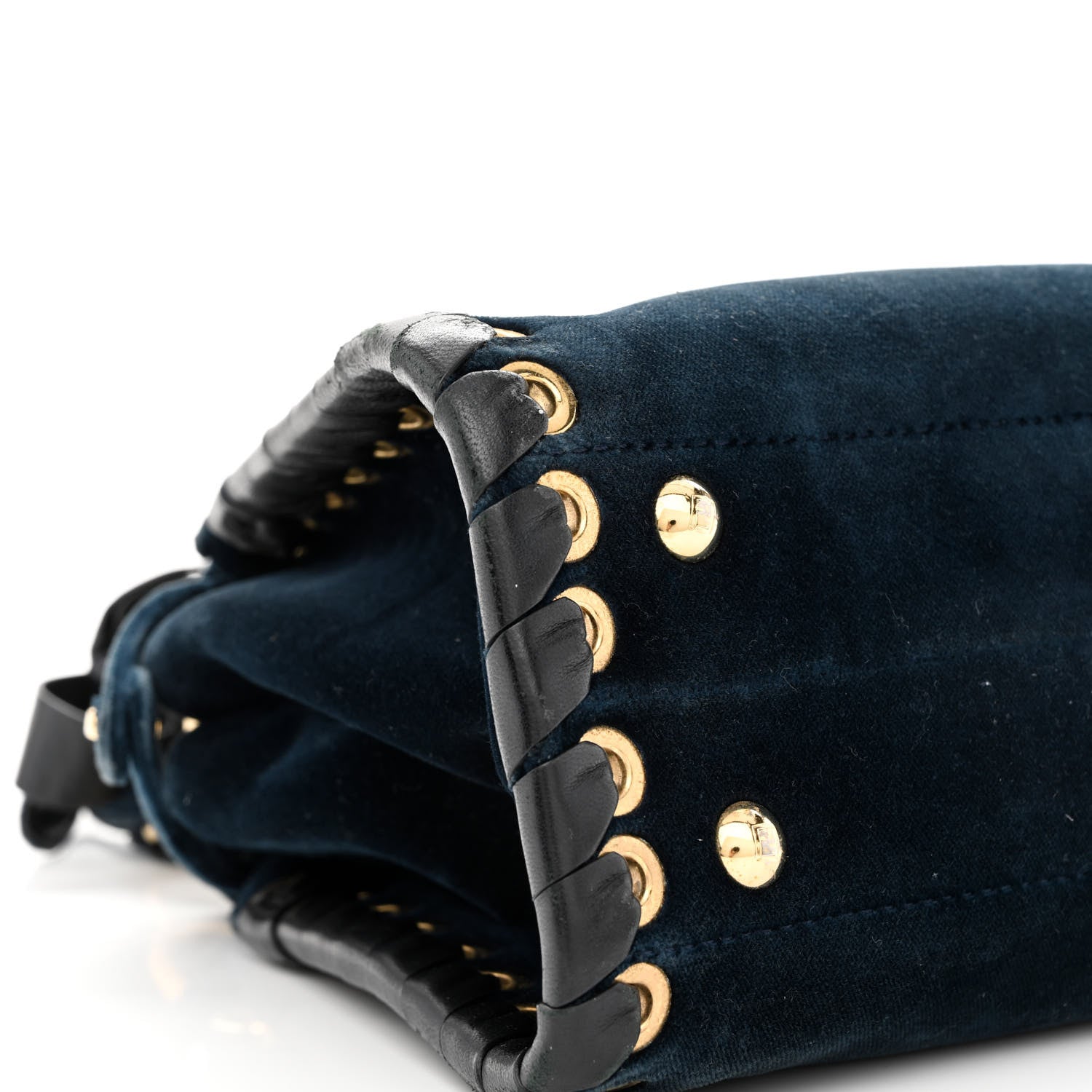 Fendi Velvet Vitello Seta Lace Up Mini Peekaboo Iconic Satchel Blue 10 of 11