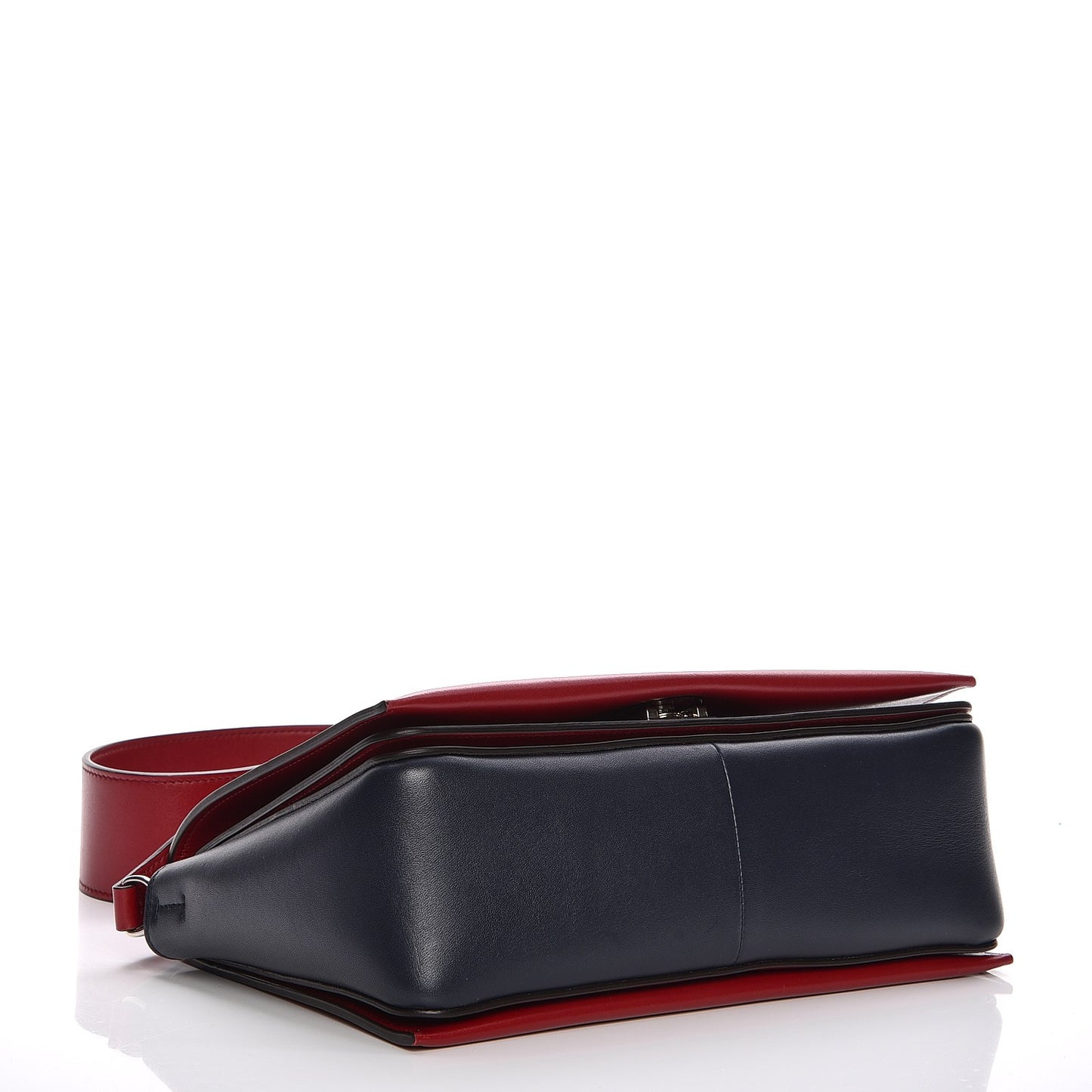 Shiny Smooth Calfskin Medium Frame Shoulder Bag Red Navy
