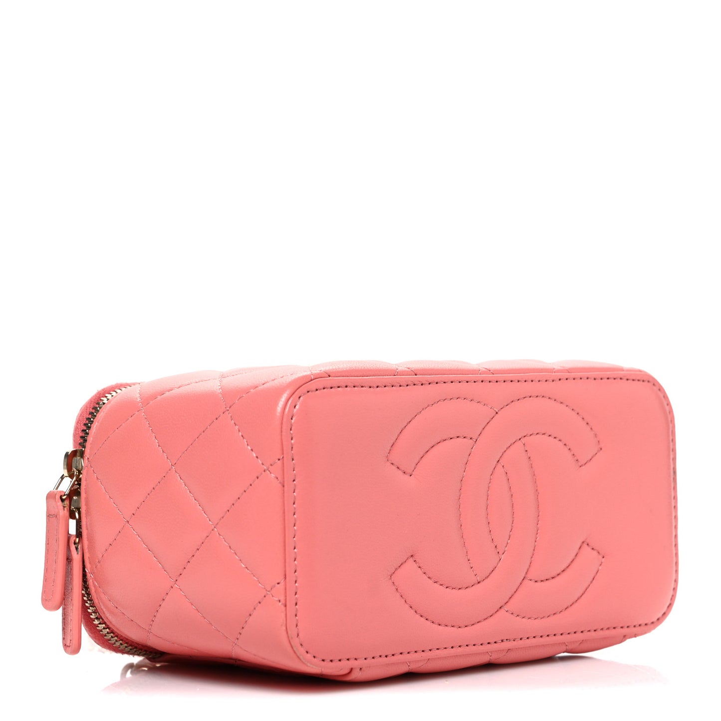 Lambskin Quilted Small Charming Top Handle Vanity Case With Chain Pink