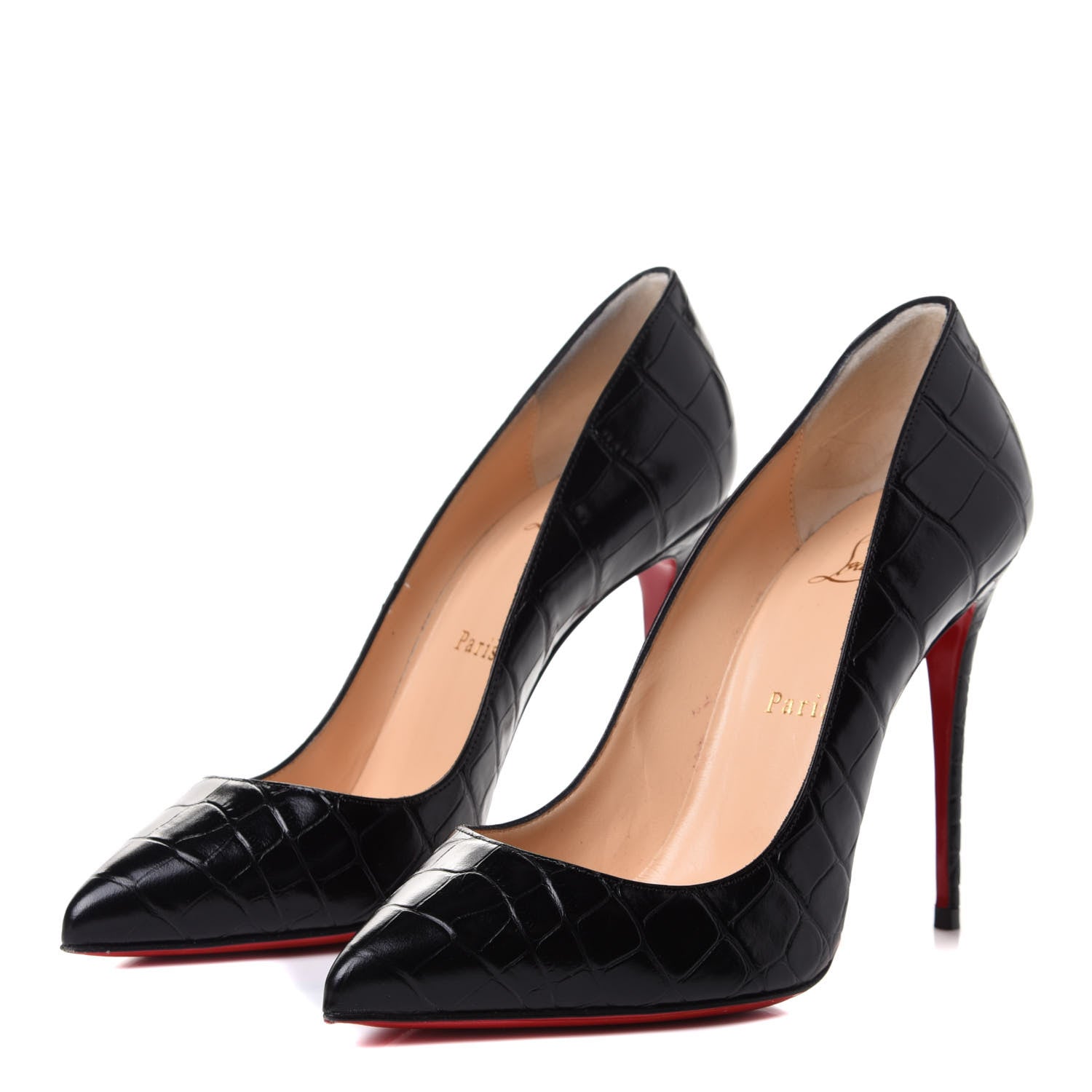 Christian Louboutin Calfskin Crocodile Embossed Pigalle Follies 120 Pumps 37.5 Black 6 of 20
