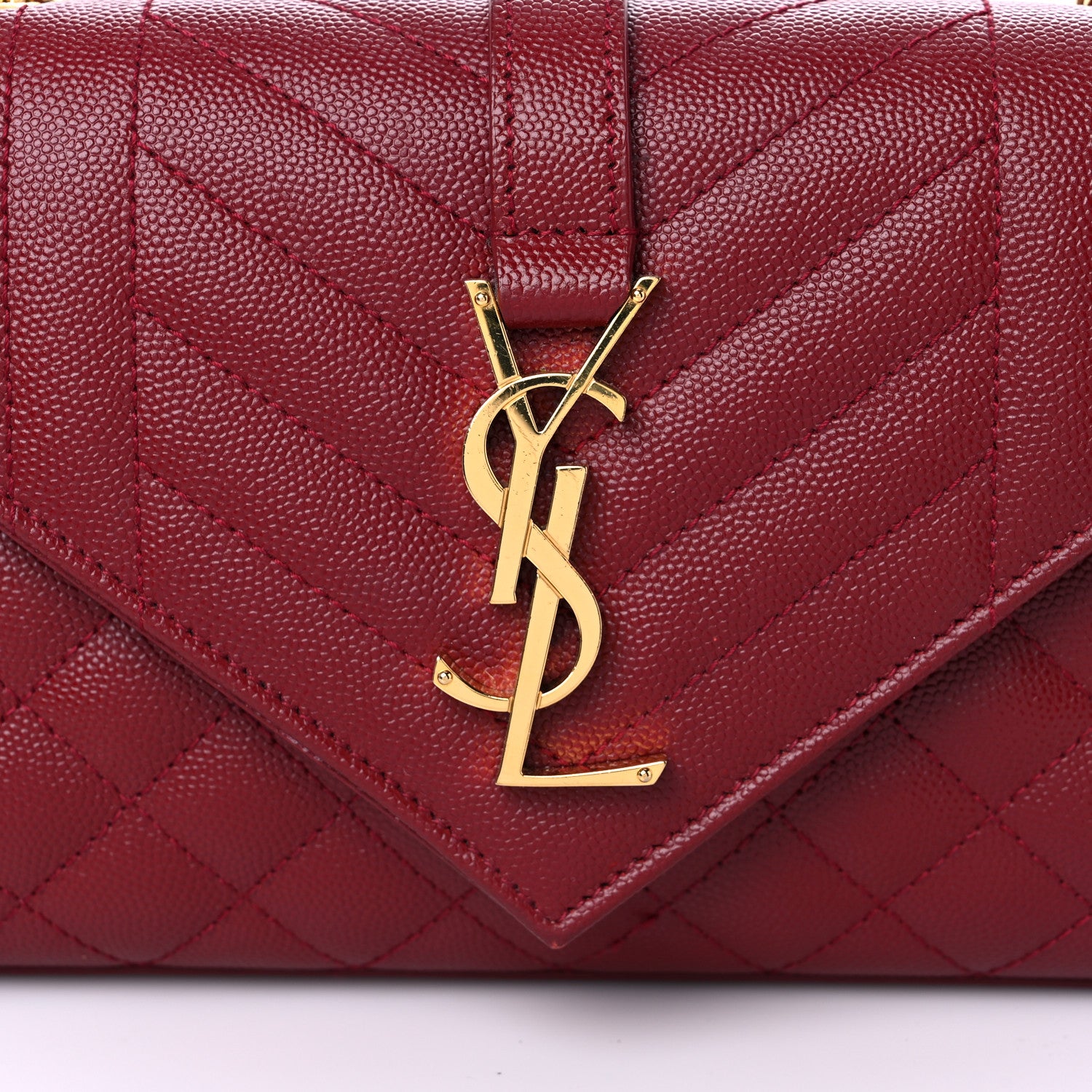 Saint Laurent Grain De Poudre Textured Mixed Matelasse Triquilt Small Monogram Satchel Red 13 of 13