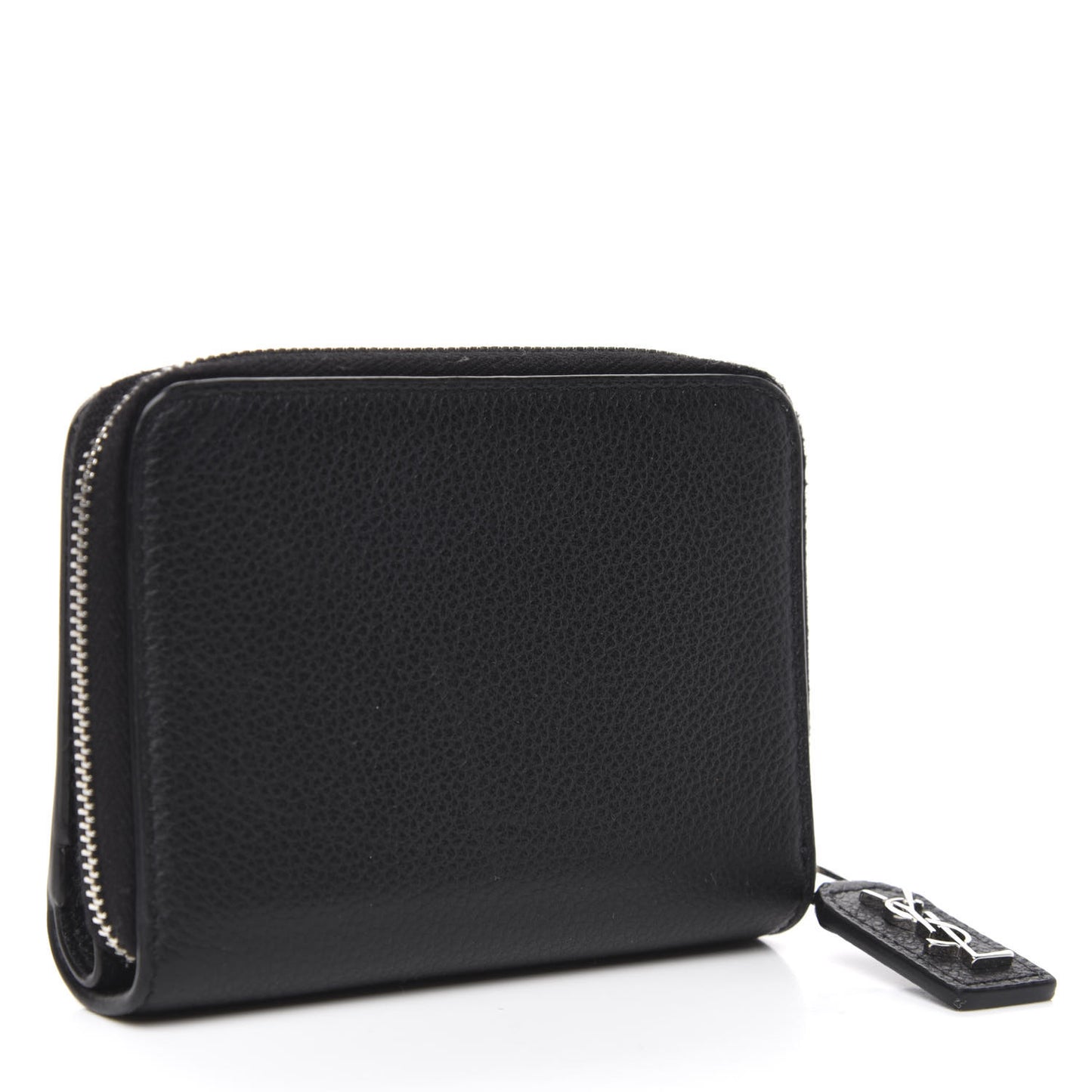 Grained Calfskin Rive Gauche Compact Zip Around Wallet Black
