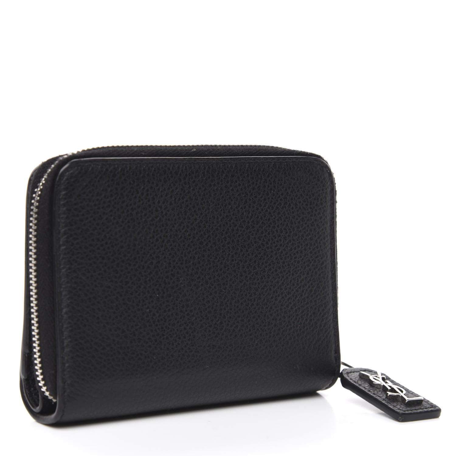 Saint Laurent Grained Calfskin Rive Gauche Compact Zip Around Wallet Black 3 of 7
