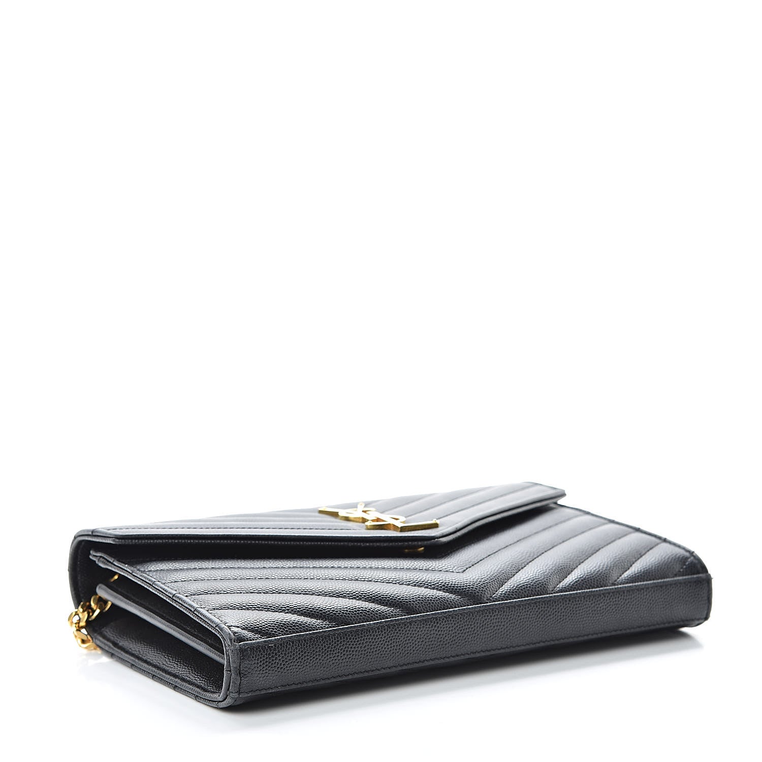 Saint Laurent Grain De Poudre Matelasse Chevron Monogram Chain Wallet Black 4 of 12