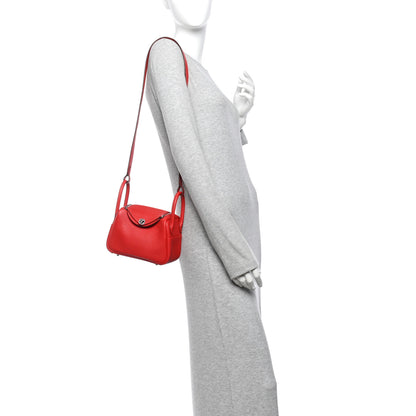 Hermes Taurillon Clemence Mini Lindy 20 Rouge Radieux 2 of 11