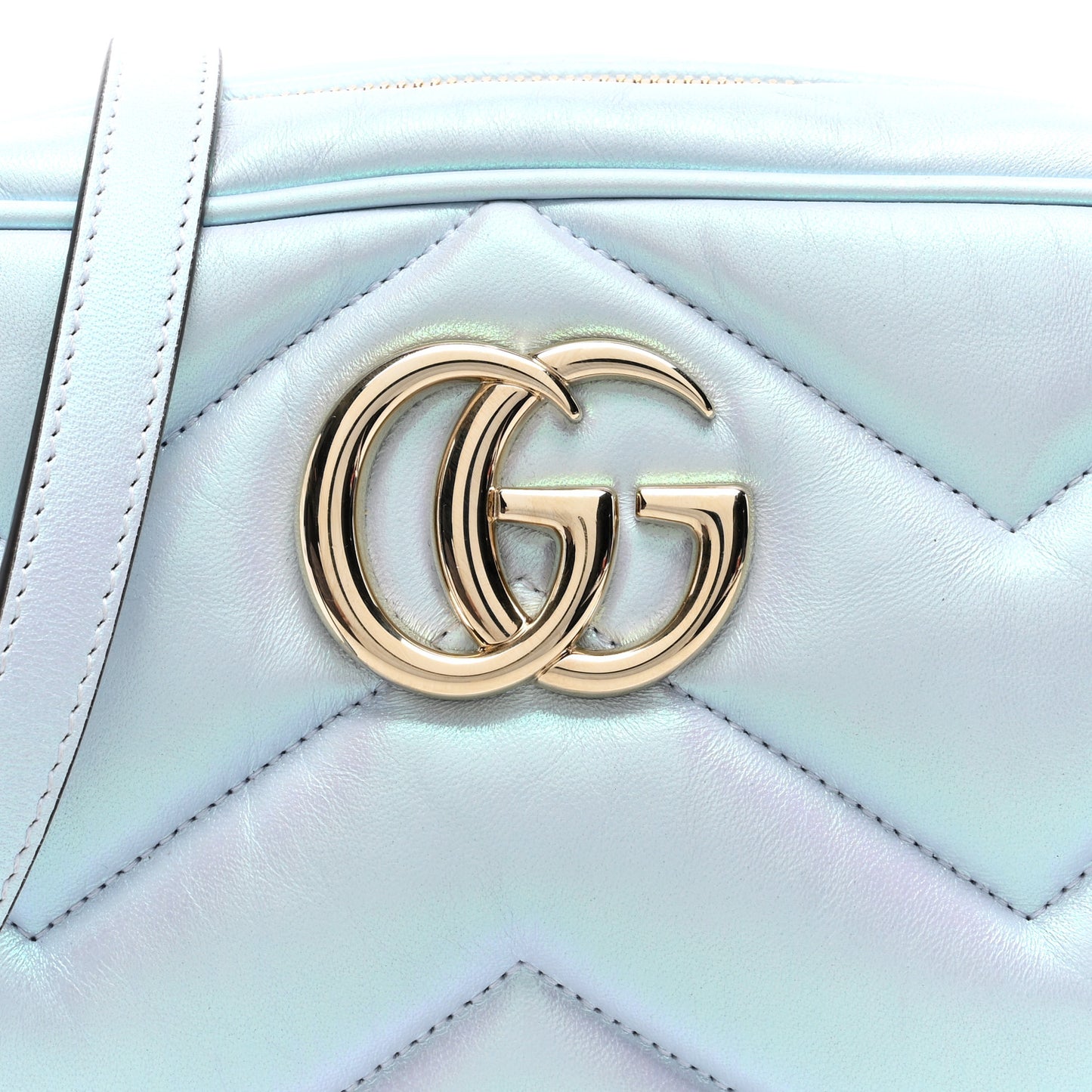 Iridescent Nappa Chevron Matelasse Small GG Marmont Chain Shoulder Bag Iridescent Snow Light Blue