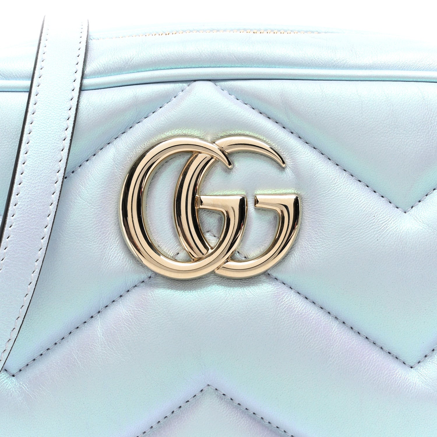Gucci Iridescent Nappa Chevron Matelasse Small GG Marmont Chain Shoulder Bag Iridescent Snow Light Blue 7 of 9