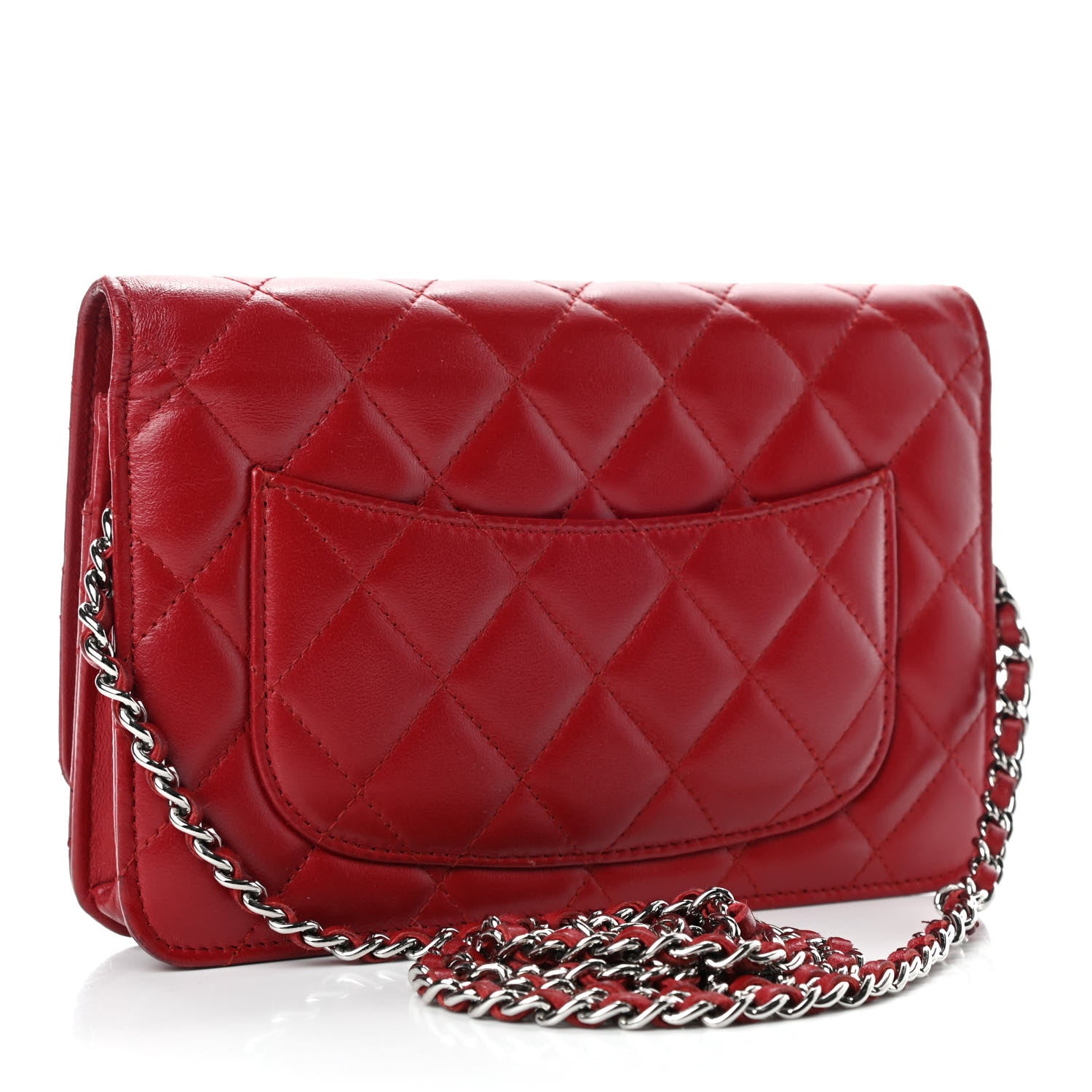 Chanel Lambskin Quilted Wallet on Chain WOC Red 2 of 5