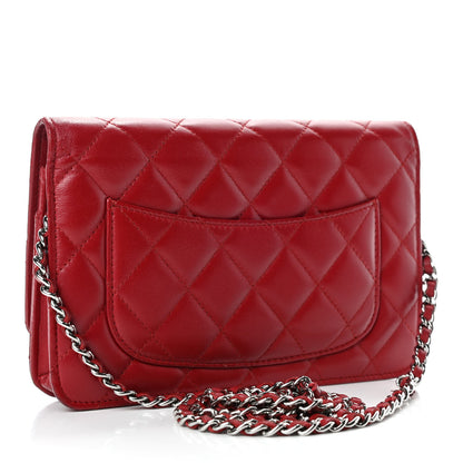 Chanel Lambskin Quilted Wallet on Chain WOC Red 2 of 5