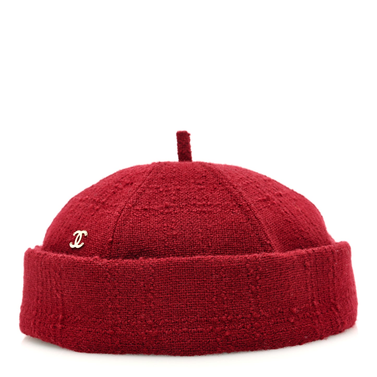 Wool Tweed CC Beret Beanie Hat L Burgundy