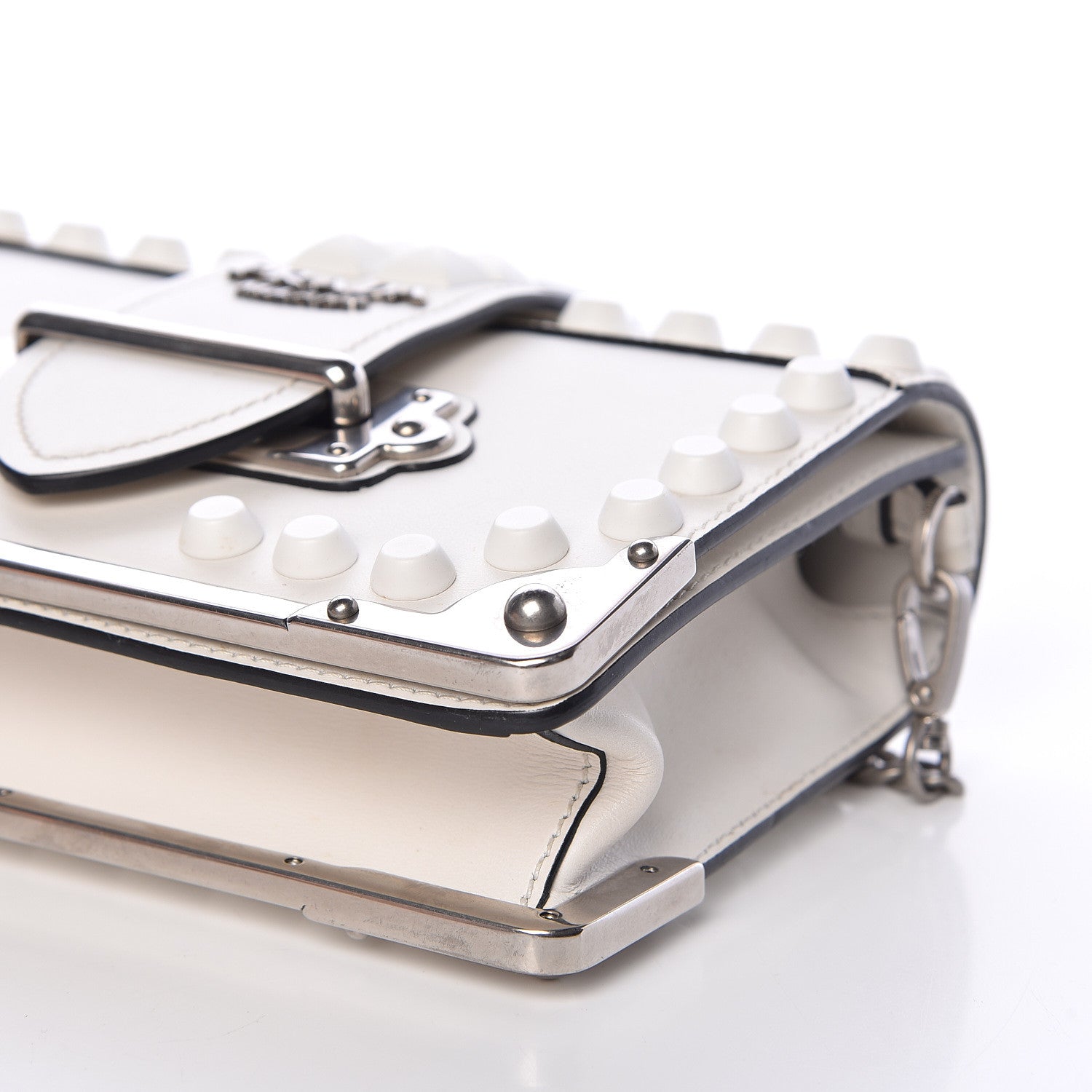 Prada City Calfskin Saffiano Studded Cahier Bag White 8 of 12