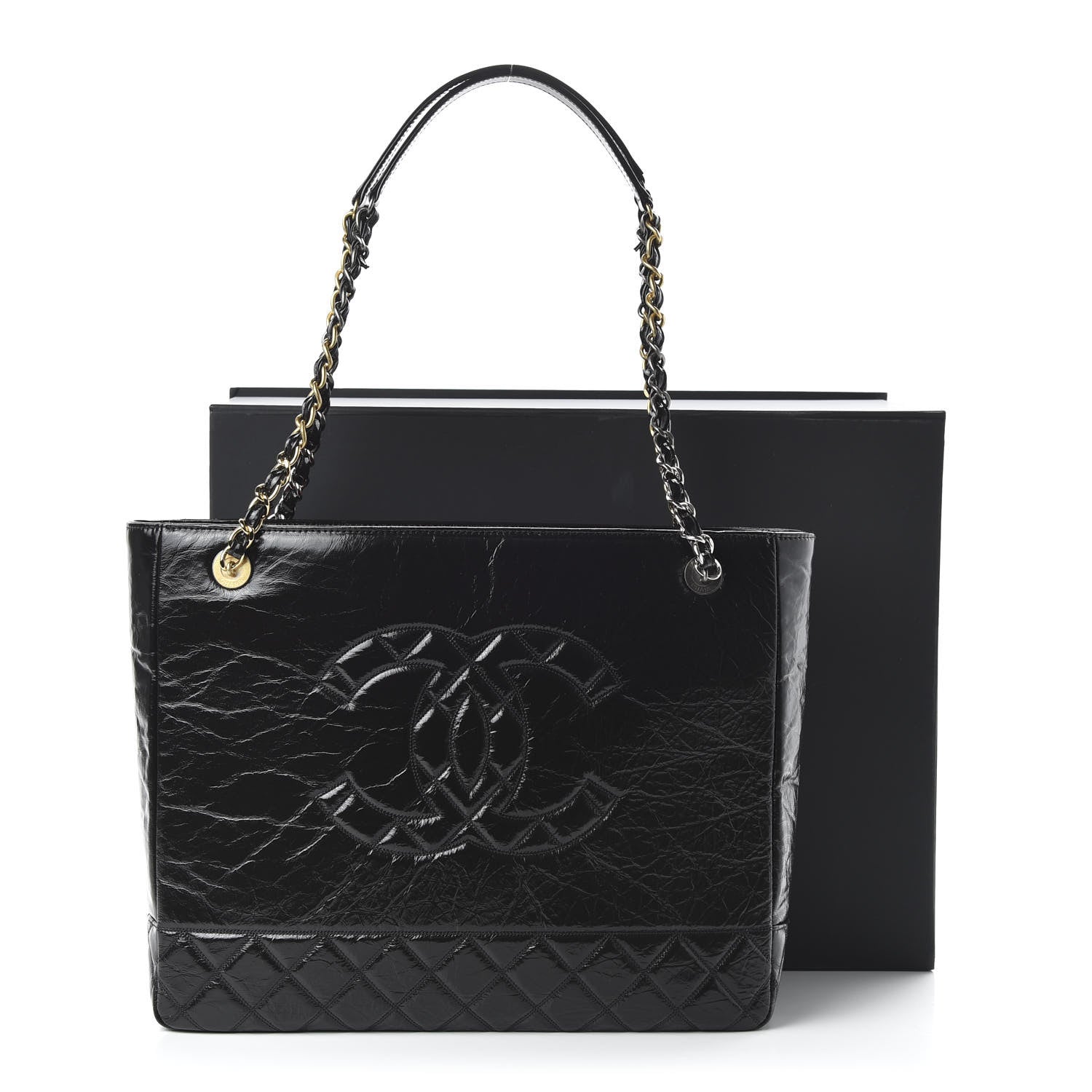 Chanel Shiny Aged Calfskin Quilted Large Shopping Bag Black 11 of 11