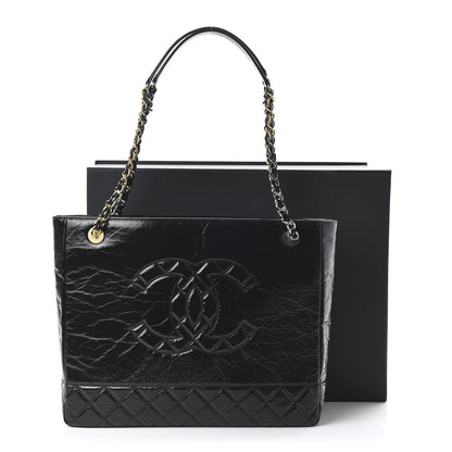 Chanel Shiny Aged Calfskin Quilted Large Shopping Bag Black 11 of 11
